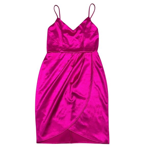 Lulus Hot Pink Satin Wrap Slip Dress XS Party Cocktail Barbiecore - Picture 4 of 15